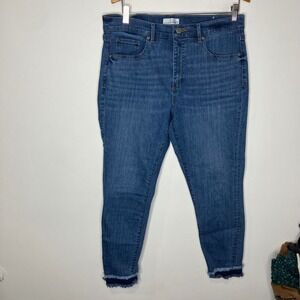 Loft skinny jeans double layer raw hem women's size 12/31 casual boho artistic